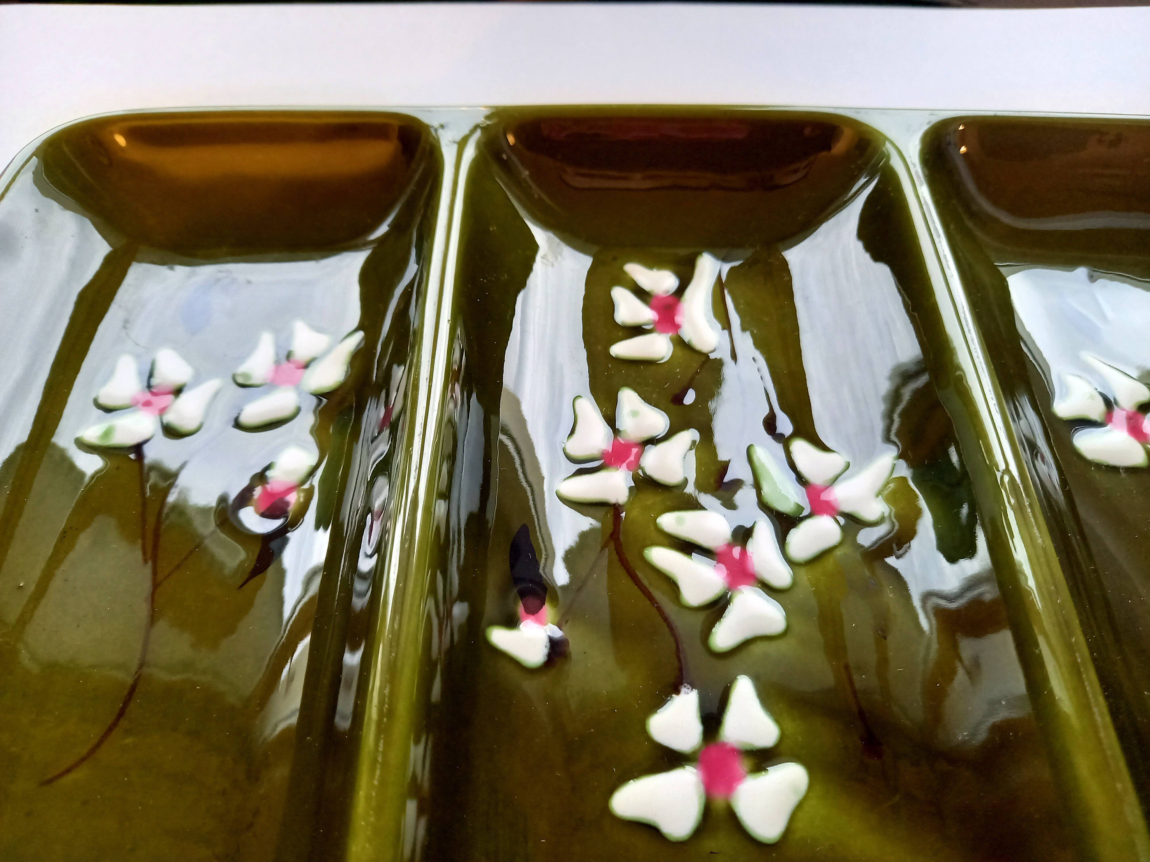 Former servant 3 compartments Glazed ceramic Signed Poët-Laval Vintage pottery 50s