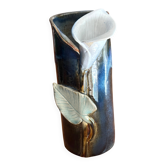 Vase rouleau Vintage en céramique vernissée décor barbotine Arum - signé