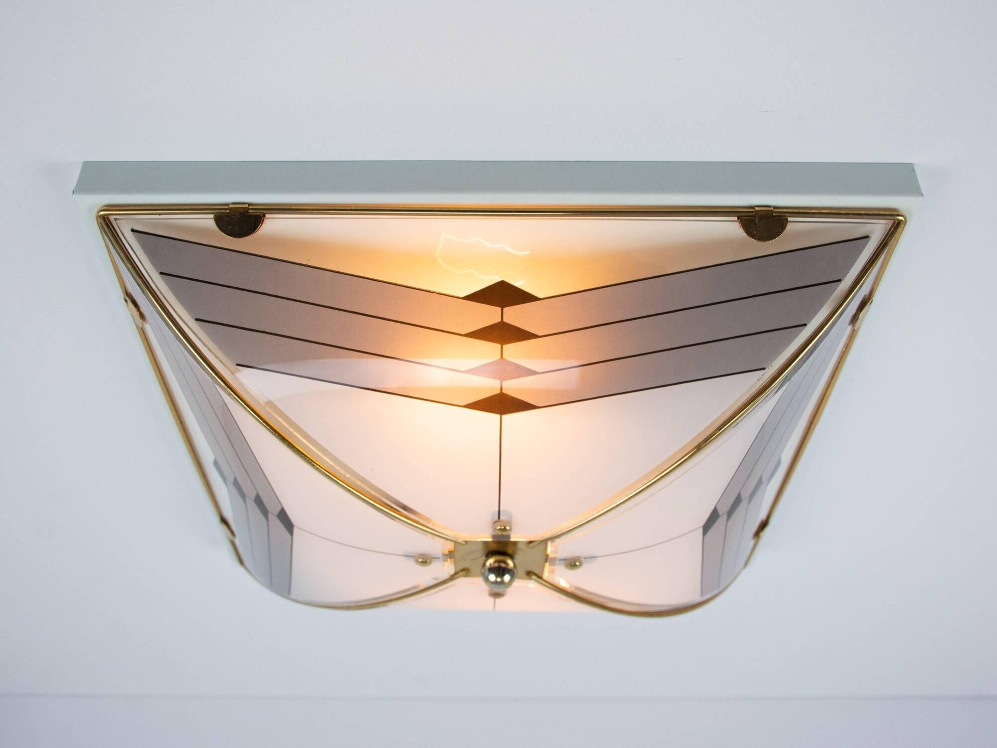 Vintage Art Deco Style White And Gold 1980s Ceiling Or Wall Lamp