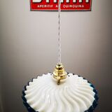 Old suspension opaline lampshade white and blue serrated /wavy Art Deco 1930 TBE Ø 25 cm