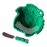 Beurrier vintage barbotine feuille vert Vallauris