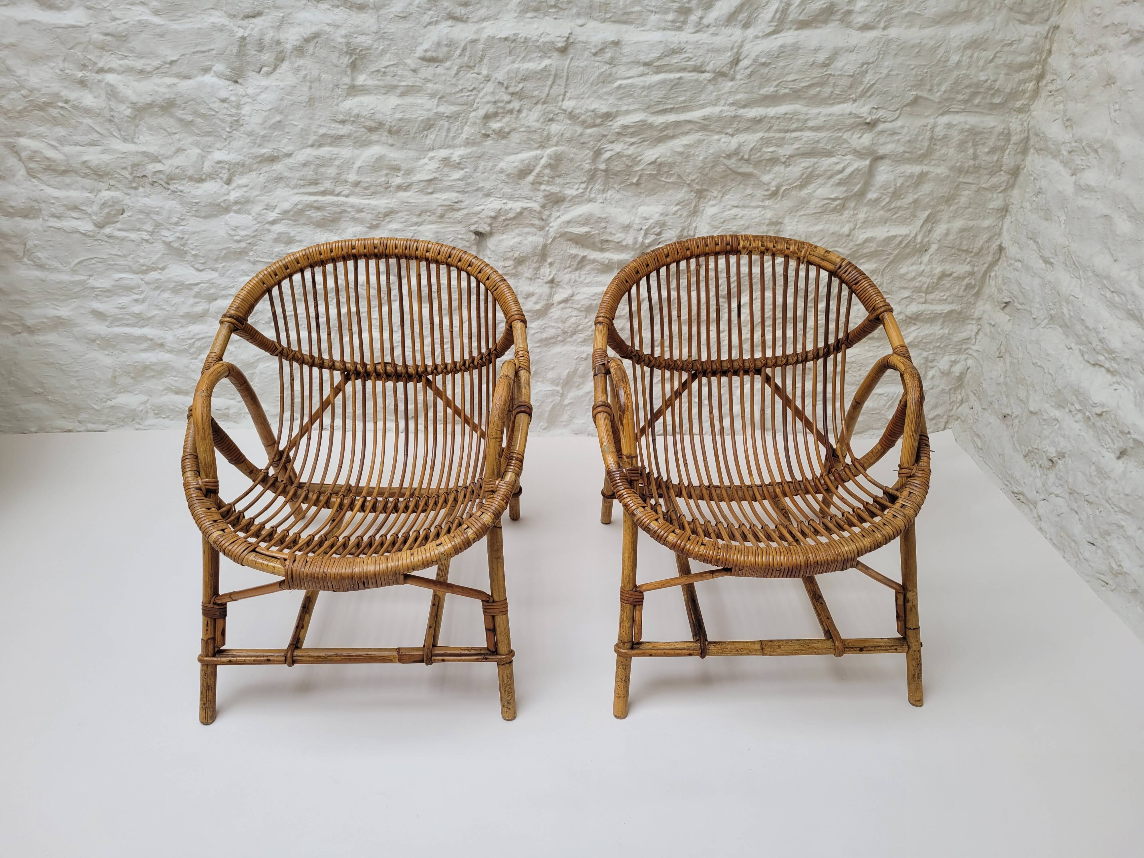 Pair of rattan basket armchairs, 1960s