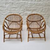 Pair of rattan basket armchairs, 1960s