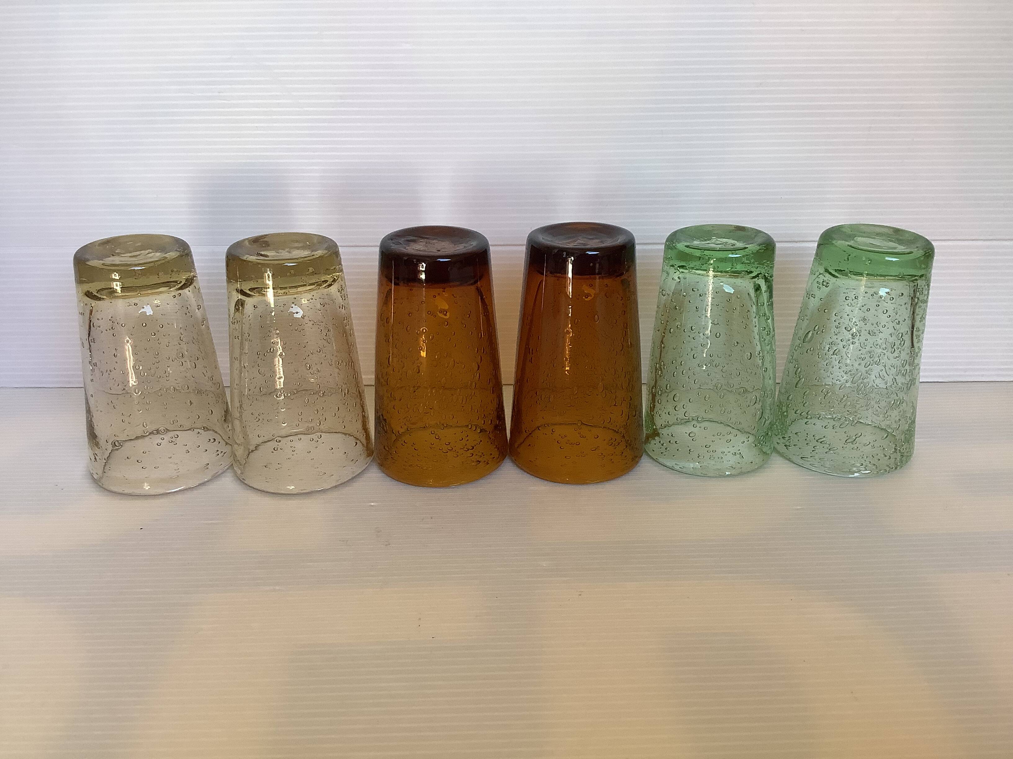 Six asymmetrical glasses with bubbles biot glassware