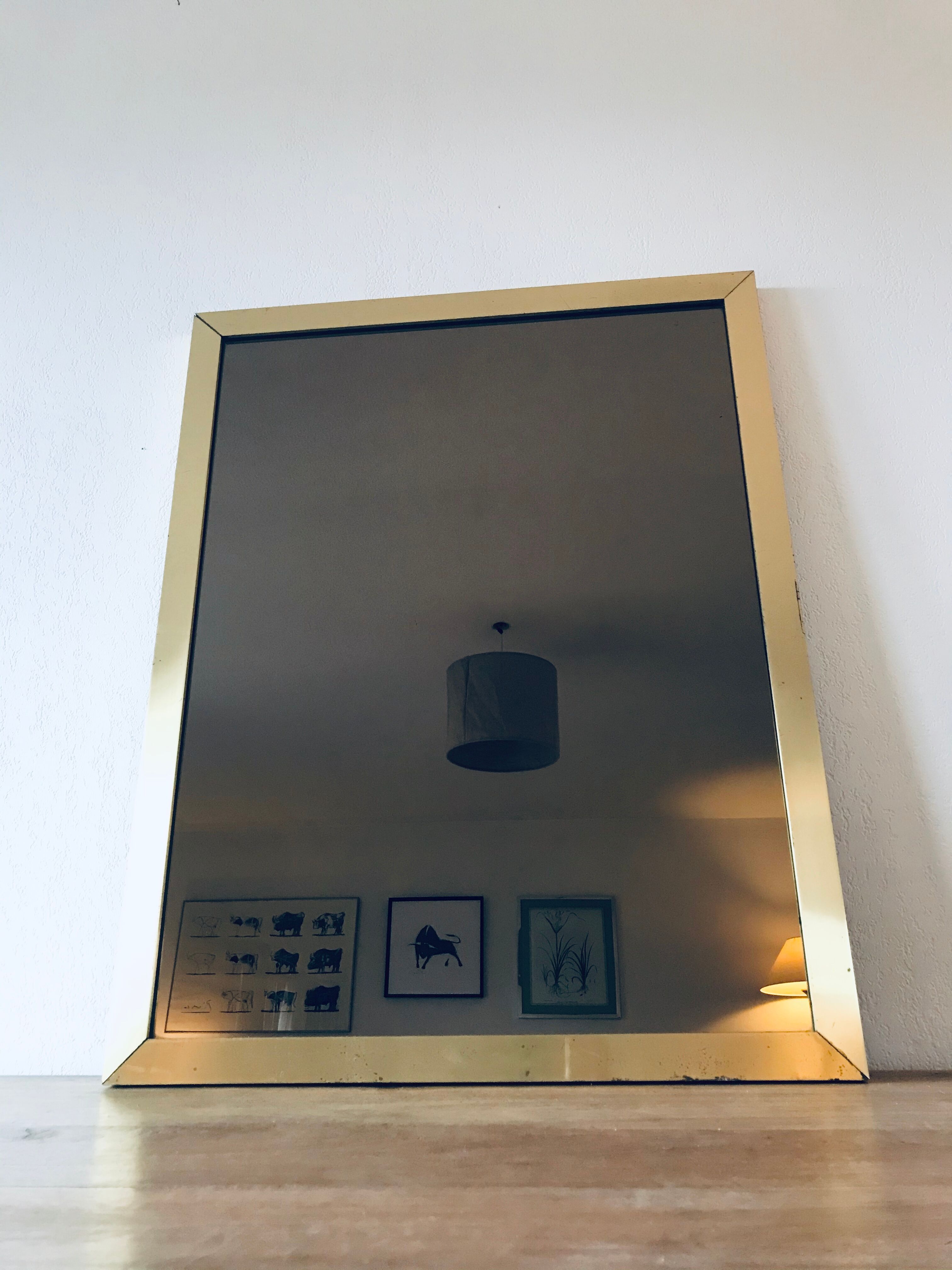 Italian brass mirror and smoked glass - 90x70cm