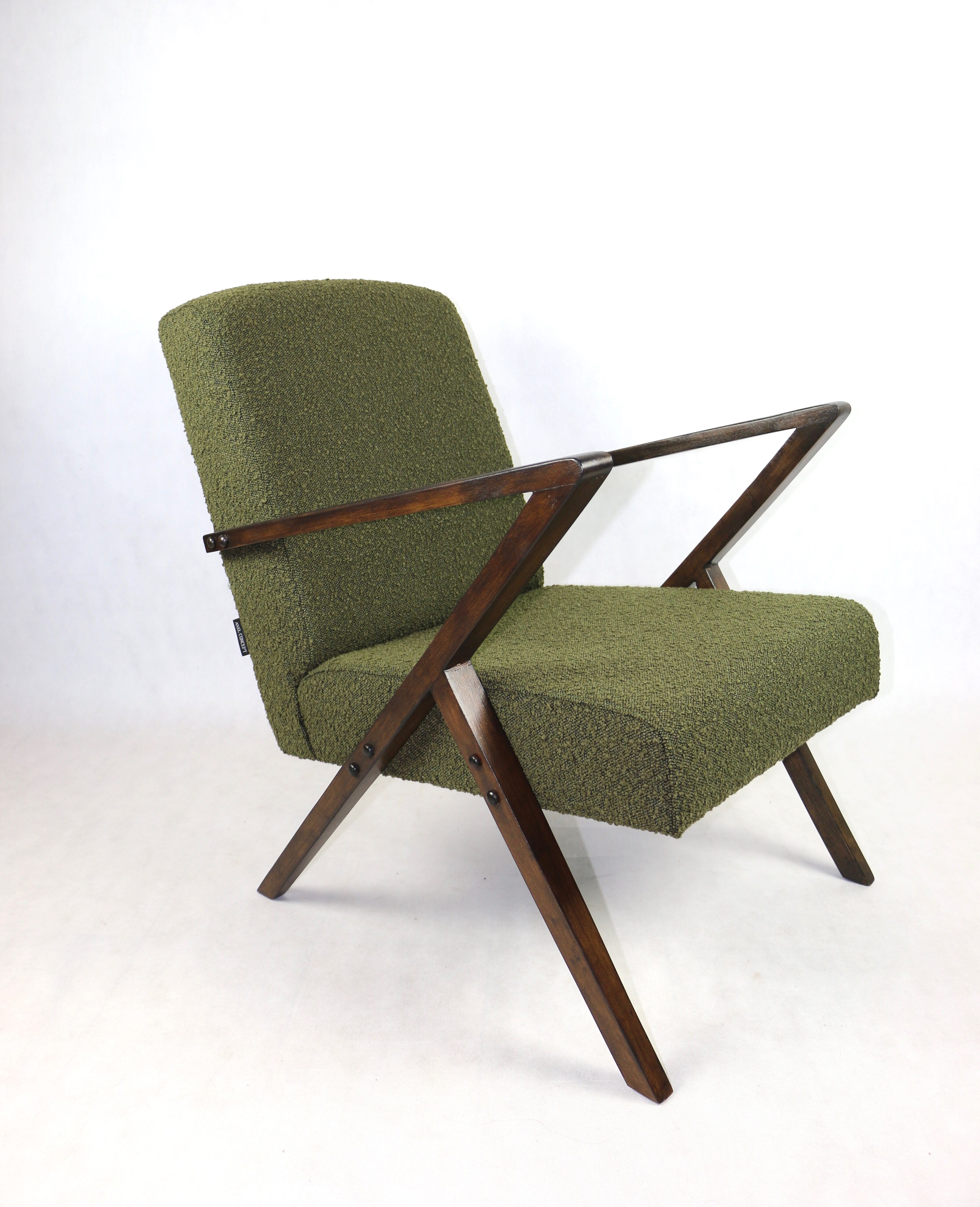 Vintage olive green boucle armchair, 1970s