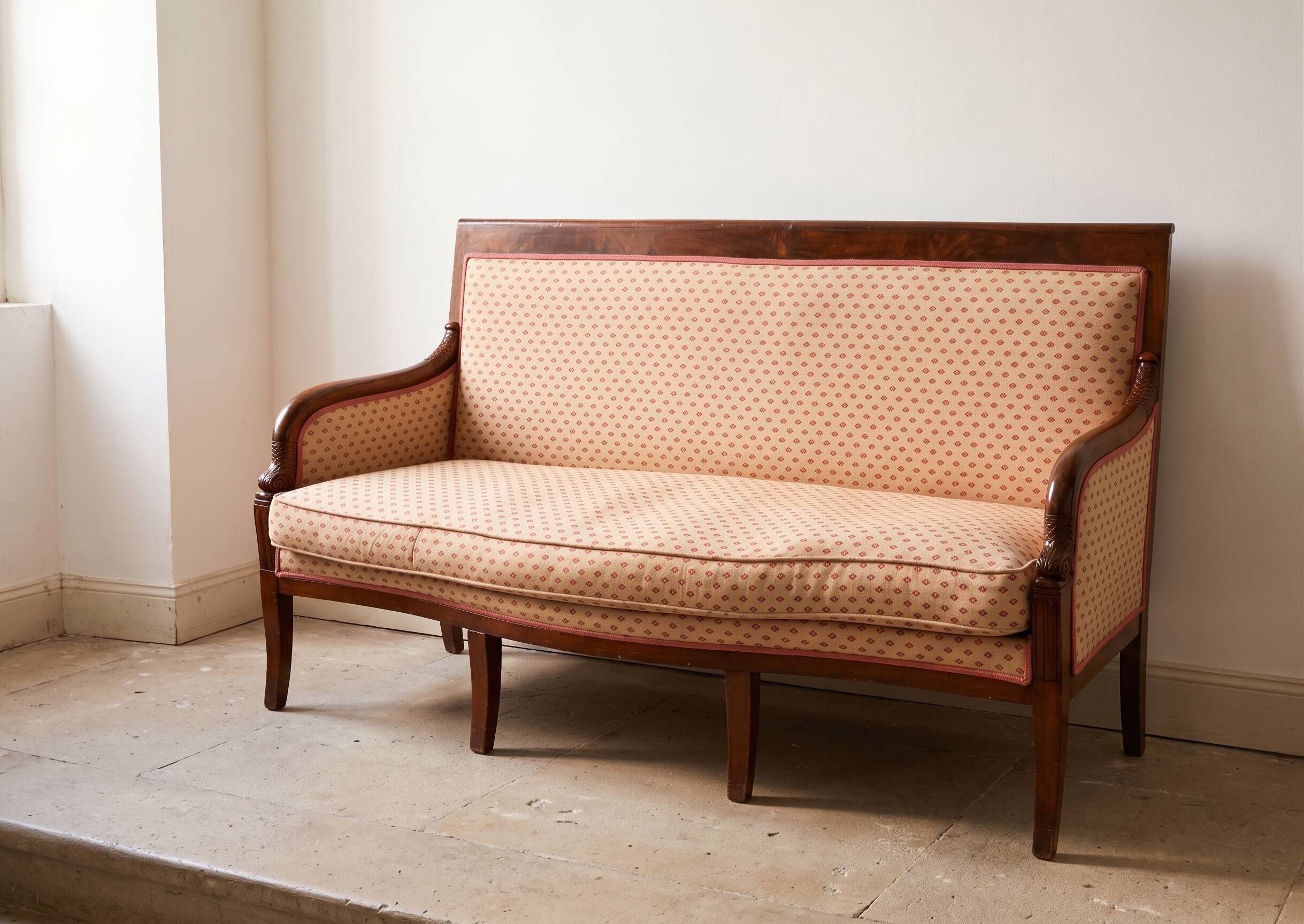 Empire bench, Restoration sofa in mahogany