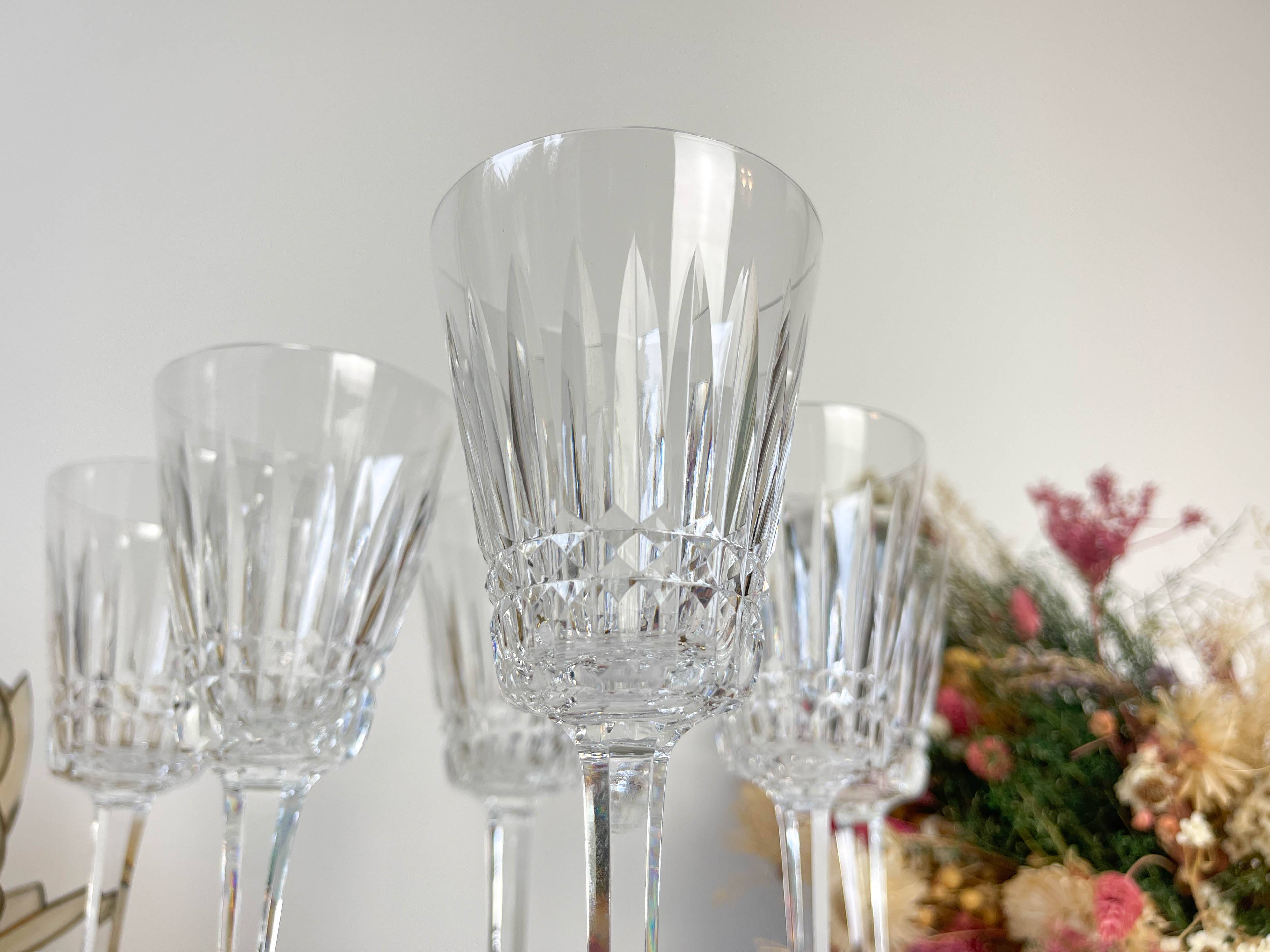 6 French chiseled crystal red wine glasses