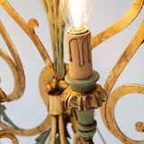 Large Italian wall lamp in gold and green metal. 90s