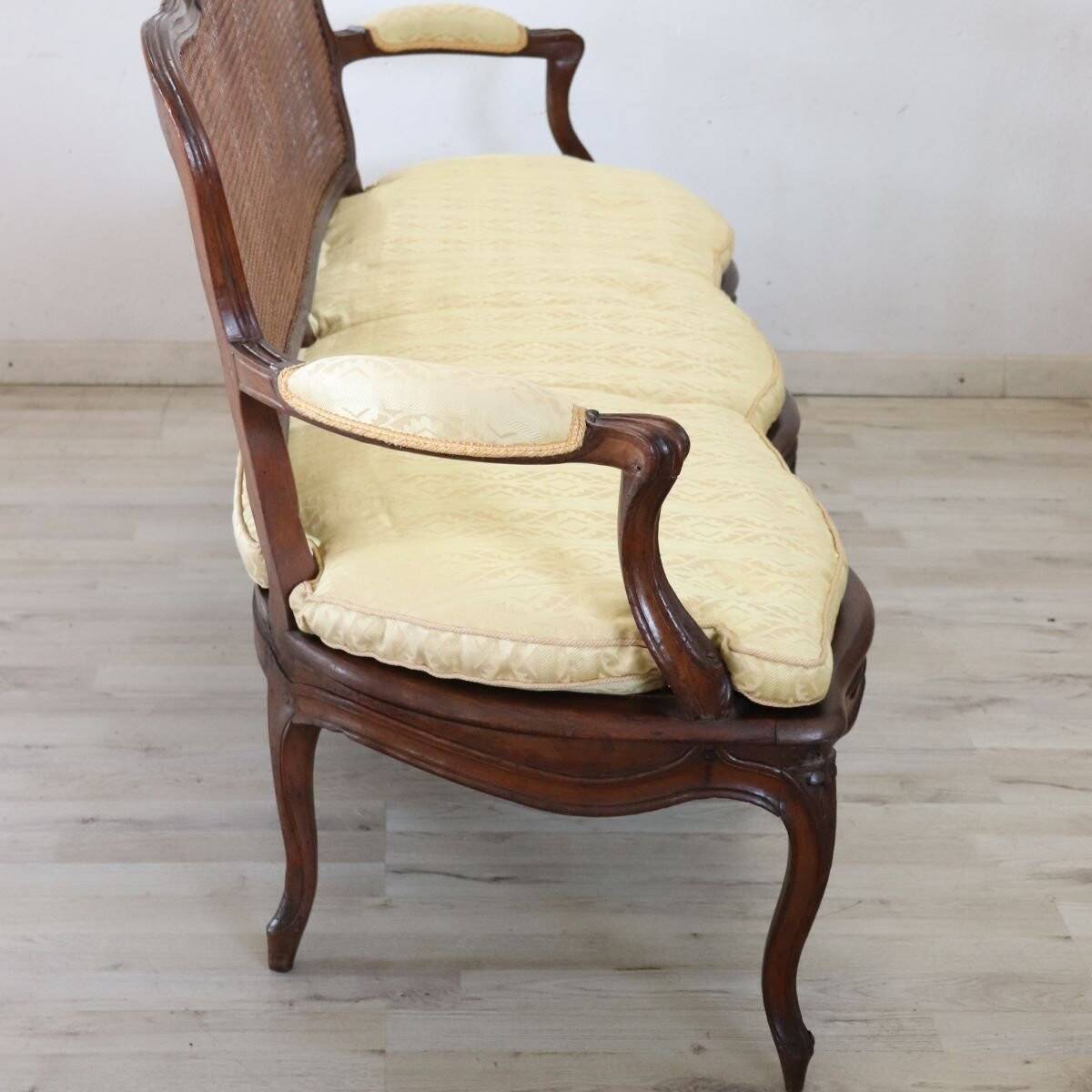Antique Walnut And Vienna Straw Sofa, Italy 18th Century
