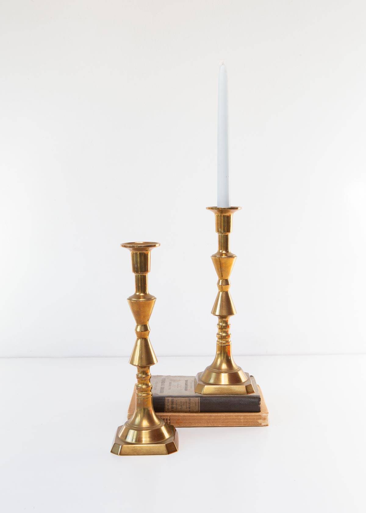 Pair of vintage Swedish candlesticks in gilded brass. 20th century