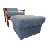 Pair of armchairs and Scandinavian teak ottoman by Juul Kristensen, Denmark 1970s