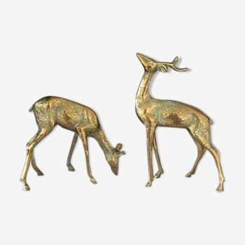 Cerf et biche en laiton vintage