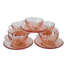 Lot de 5 tasses à café et sous-tasses en verre rose Rosaline Arcoroc 1960-1970