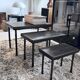 Brutalist nesting table in ebonized oak and wrought iron