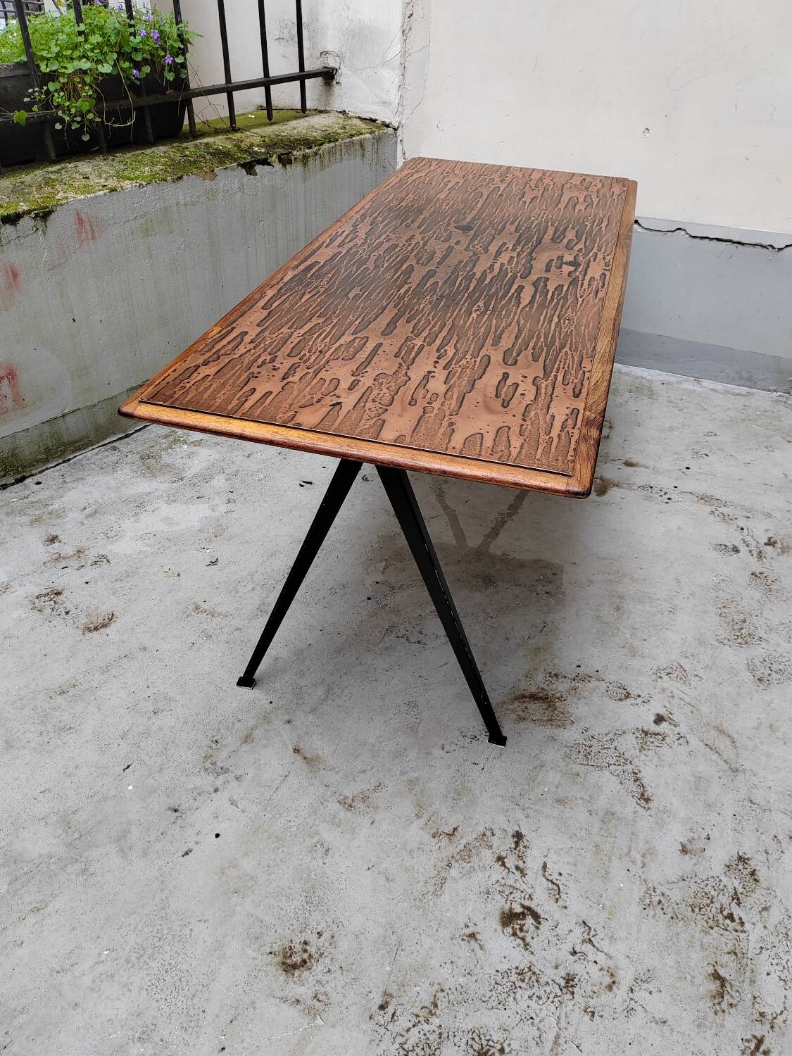 Metal and wood compass table