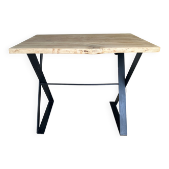 Oak high table and metal leg