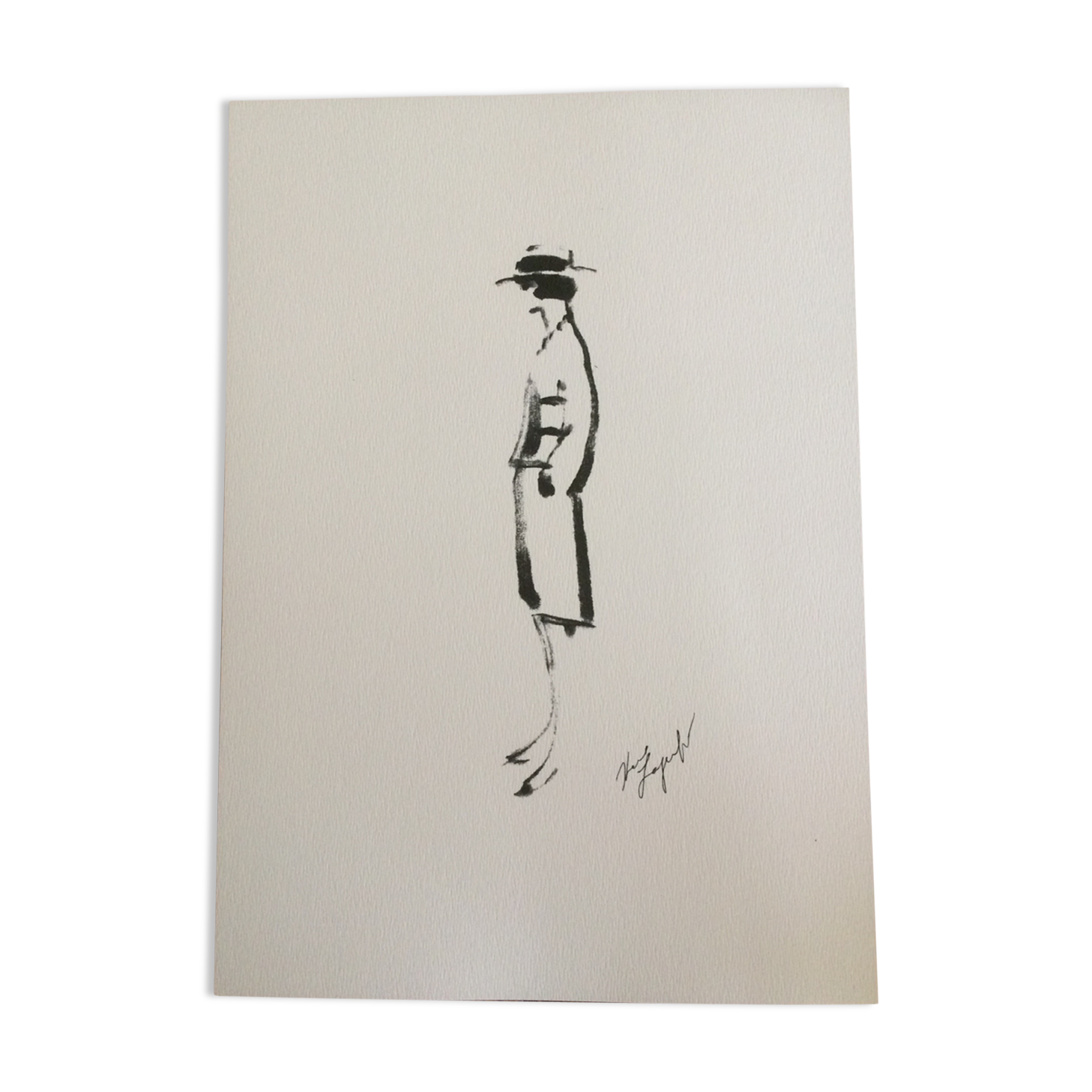 Chanel: beautiful illustration / drawing / sketch mode. Coco Chanel silhouette. Perfect condition
