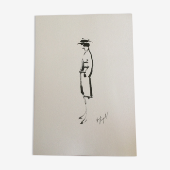 Chanel: beautiful illustration / drawing / sketch mode. Coco Chanel silhouette. Perfect condition