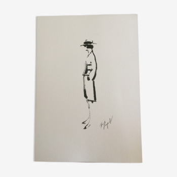 Illustration tirage croquis de mode silhouette de Coco Chanel