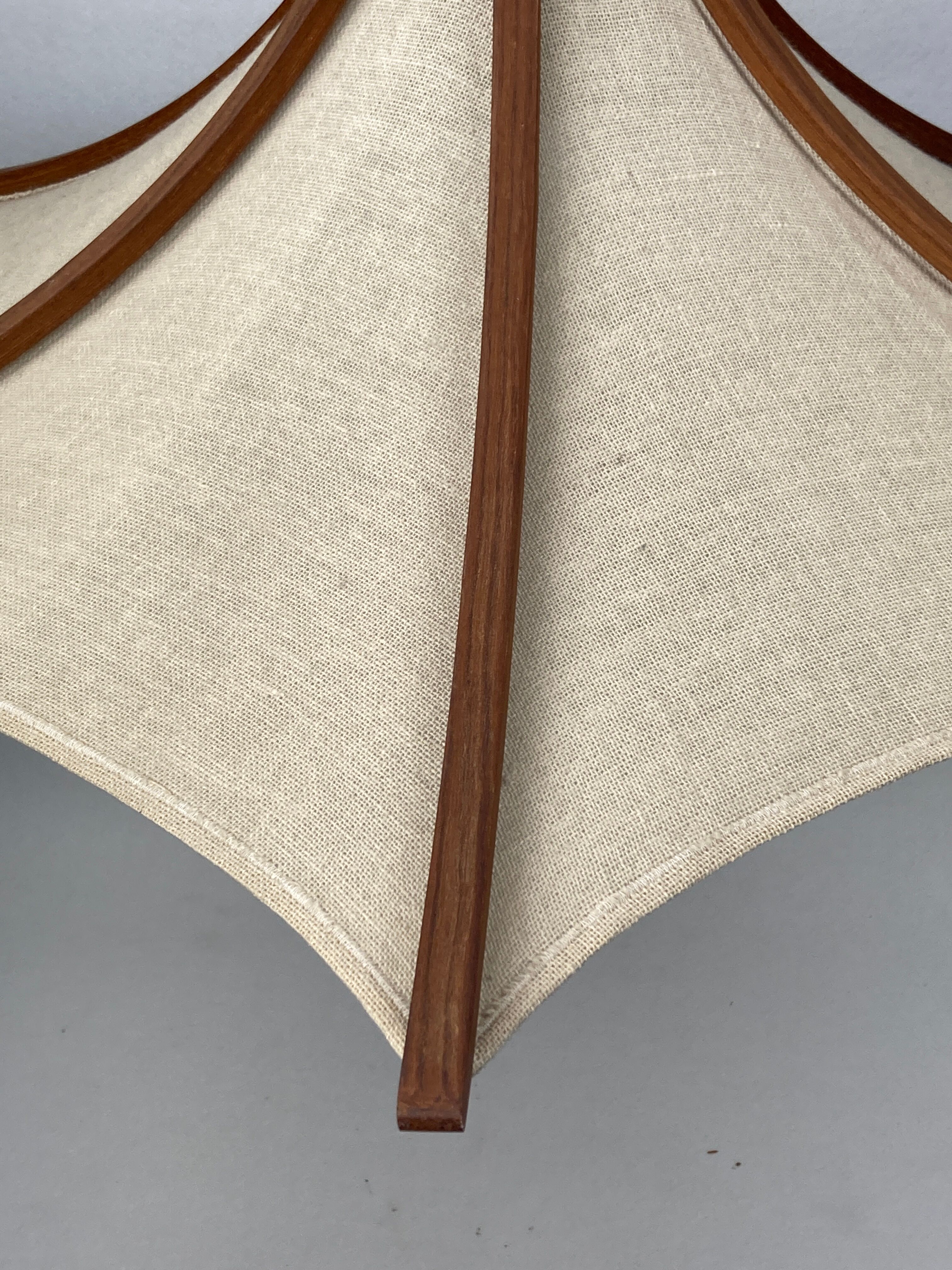 Teak and linen umbrella pendant by Domus, 1970s