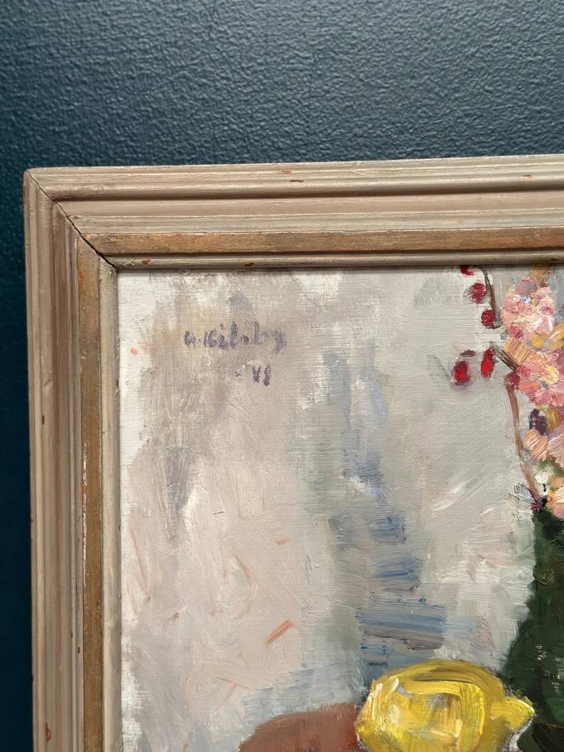 Original Swedish Oil on Panel – "Vase and Vegetables" by Arne Kilsby – Signed – Vintage and Framed – 54 × 46 cm (21.3" × 18.1")