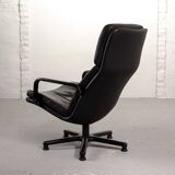 Artifort Dutch Design Black Leather Swivel Lounge Chair, F-Serie, 1960s