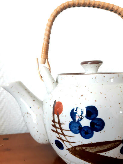 Stoneware tea set with currants, vintage Japan