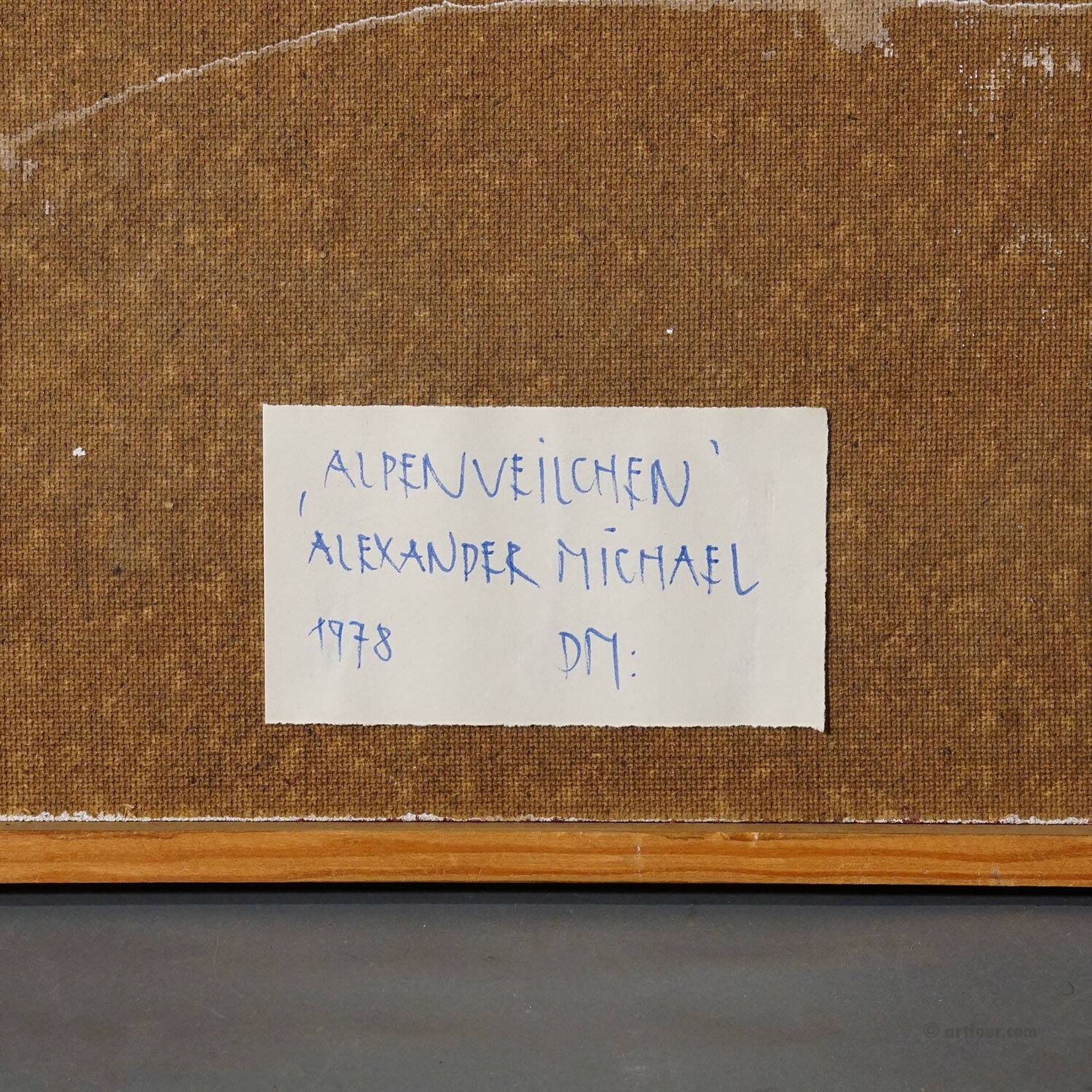 Oil painting by Alexander Michael of cyclamen (Alpenveilchen), 1978