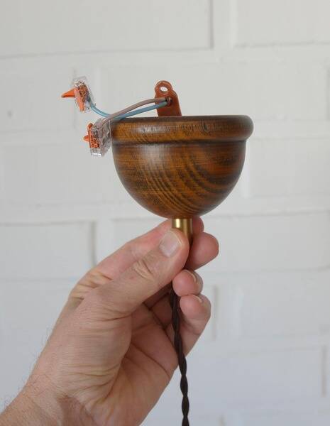 Wooden hanging light / vintage handmade rustic pendant lamp 1970's