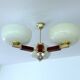 Large Art Deco pendant light in wood and glass, 1930s