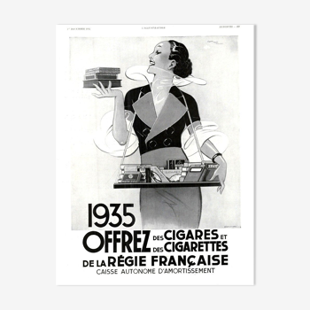 Affiche vintage années 30 Cigarettes Régie Française