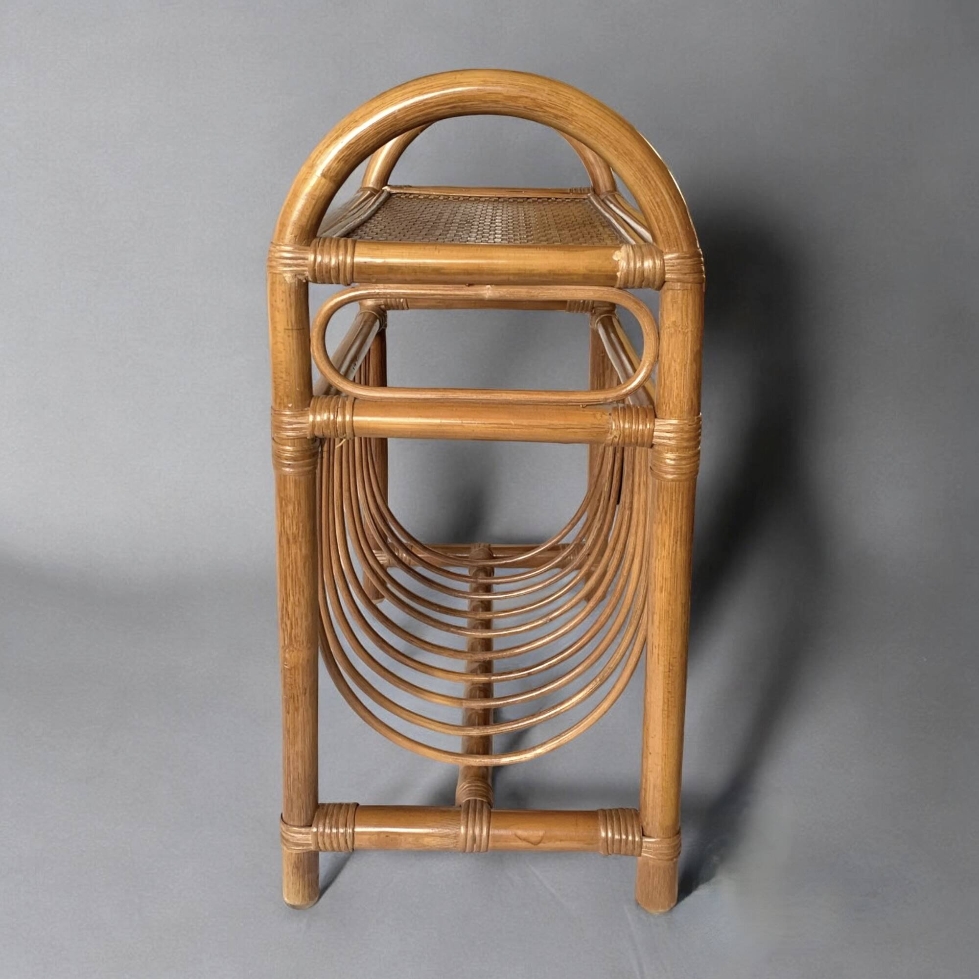 Vintage rattan and bamboo magazine rack
