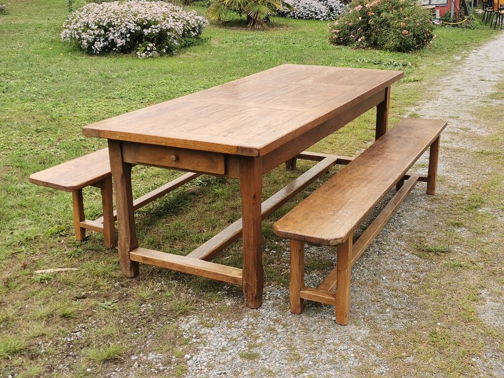 Farm table and benches, 70s
