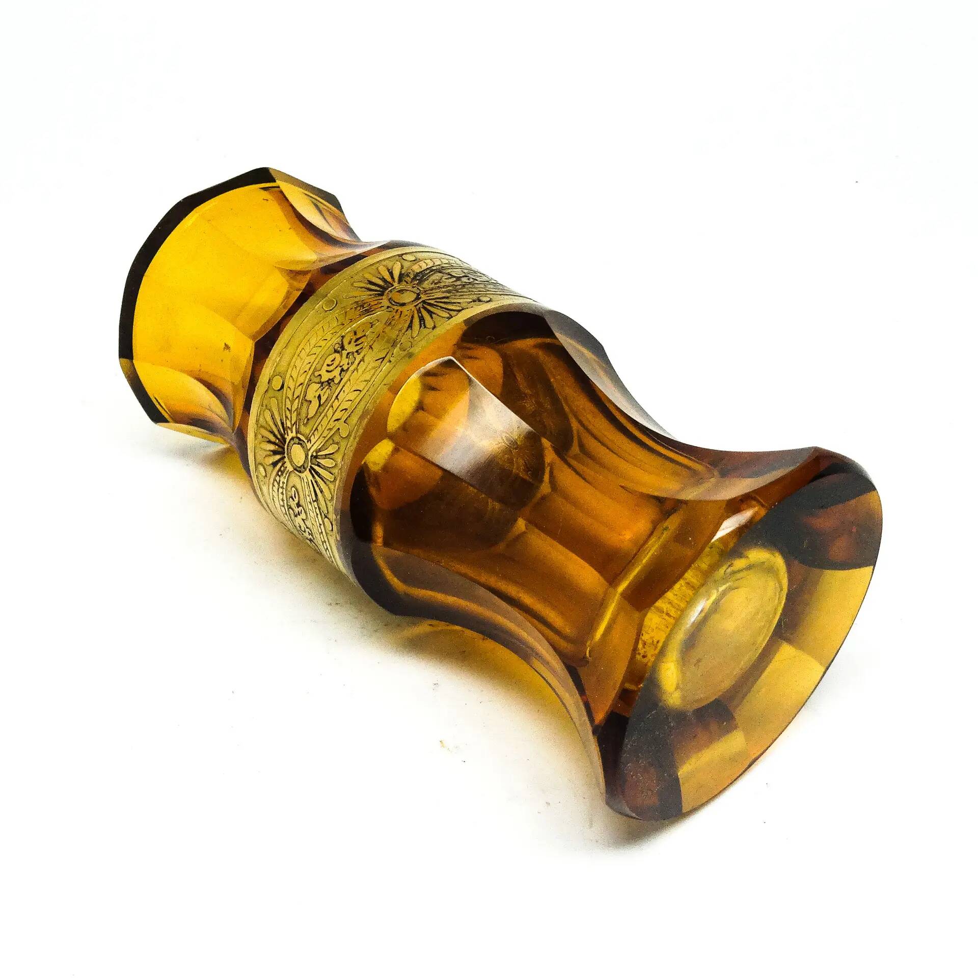 Vase Art Déco, verre miel oroplastique, Moser, Tchécoslovaquie, années 1930