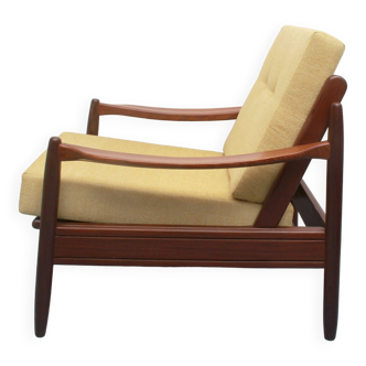 Fauteuil années 1960 jaune pâle, coussins neufs