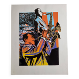 Jazz Screenprint - Musicians on Saxophone and Trumpet, Atelier Images, Paris (32 x 45 cm)