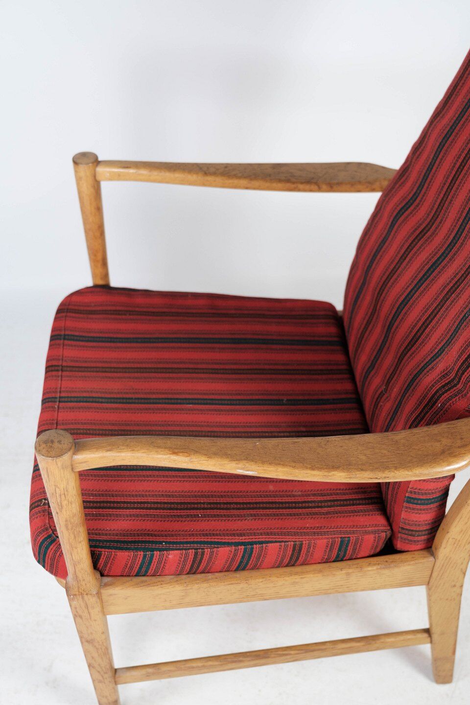 Oak armchair and striped fabric by Bjärnums Möbelfabrik from the 60s