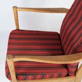 Oak armchair and striped fabric by Bjärnums Möbelfabrik from the 60s