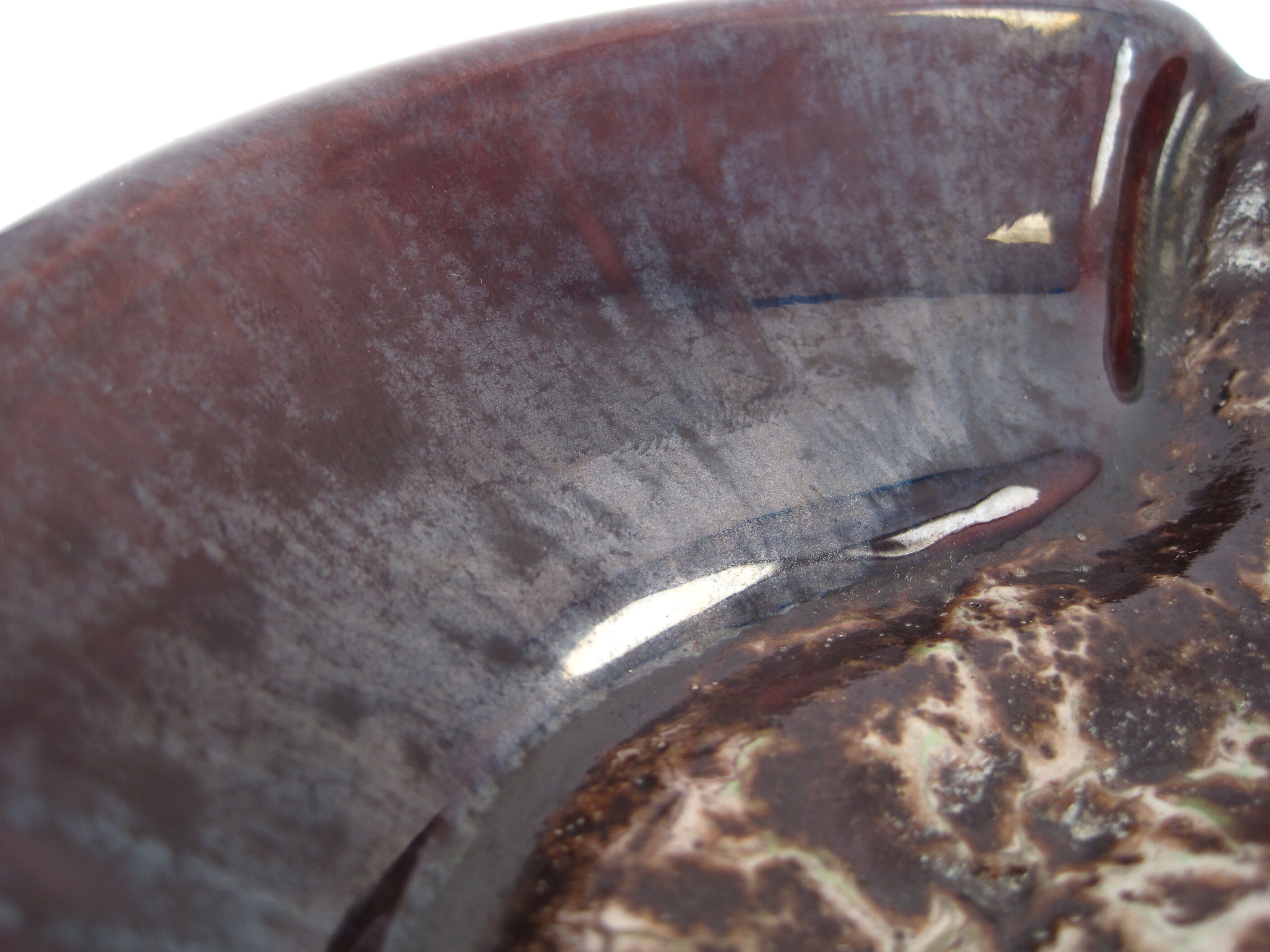 Empty ashtray pocket modernist ceramic iridescent wash VALLAURIS FRANCE circa 1950 1960