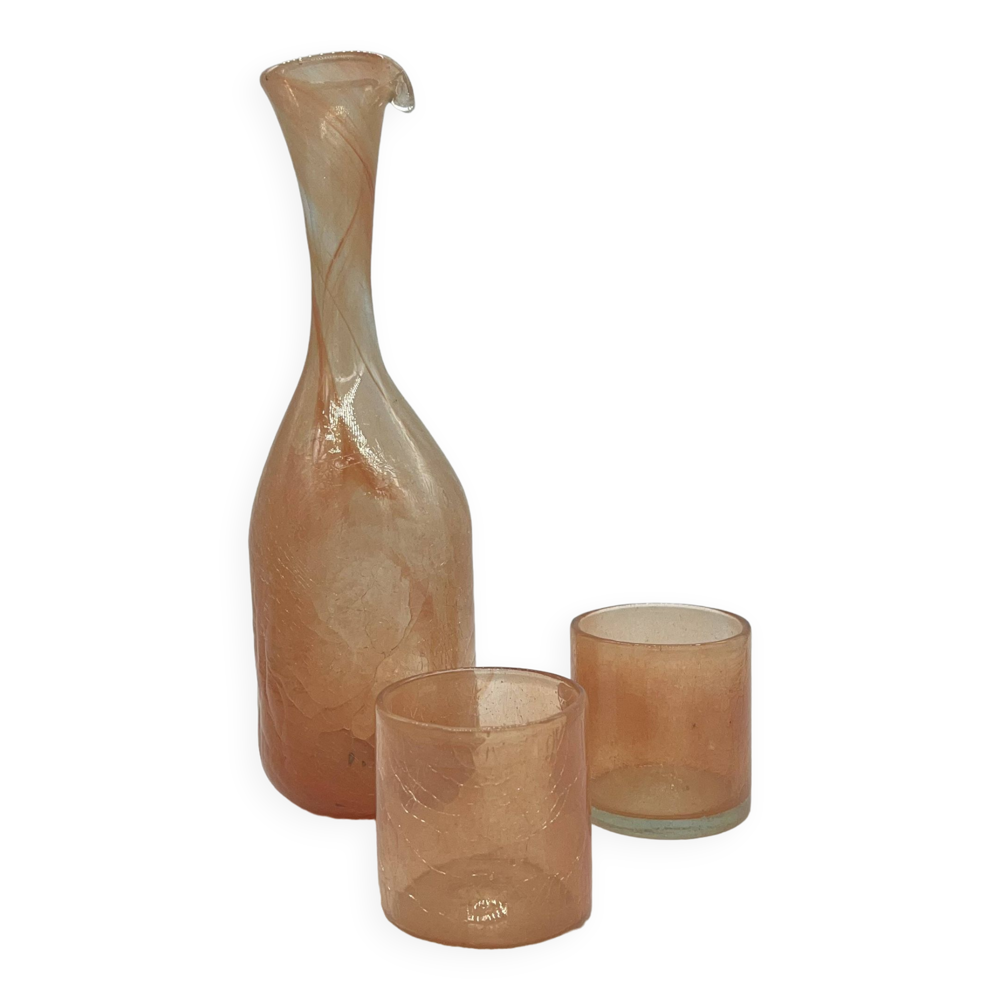 Cracked glass carafe and two glasses - Tunisian crafts