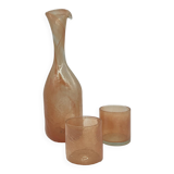 Carafe en verre craquelé et deux verres - Artisanat tunisien