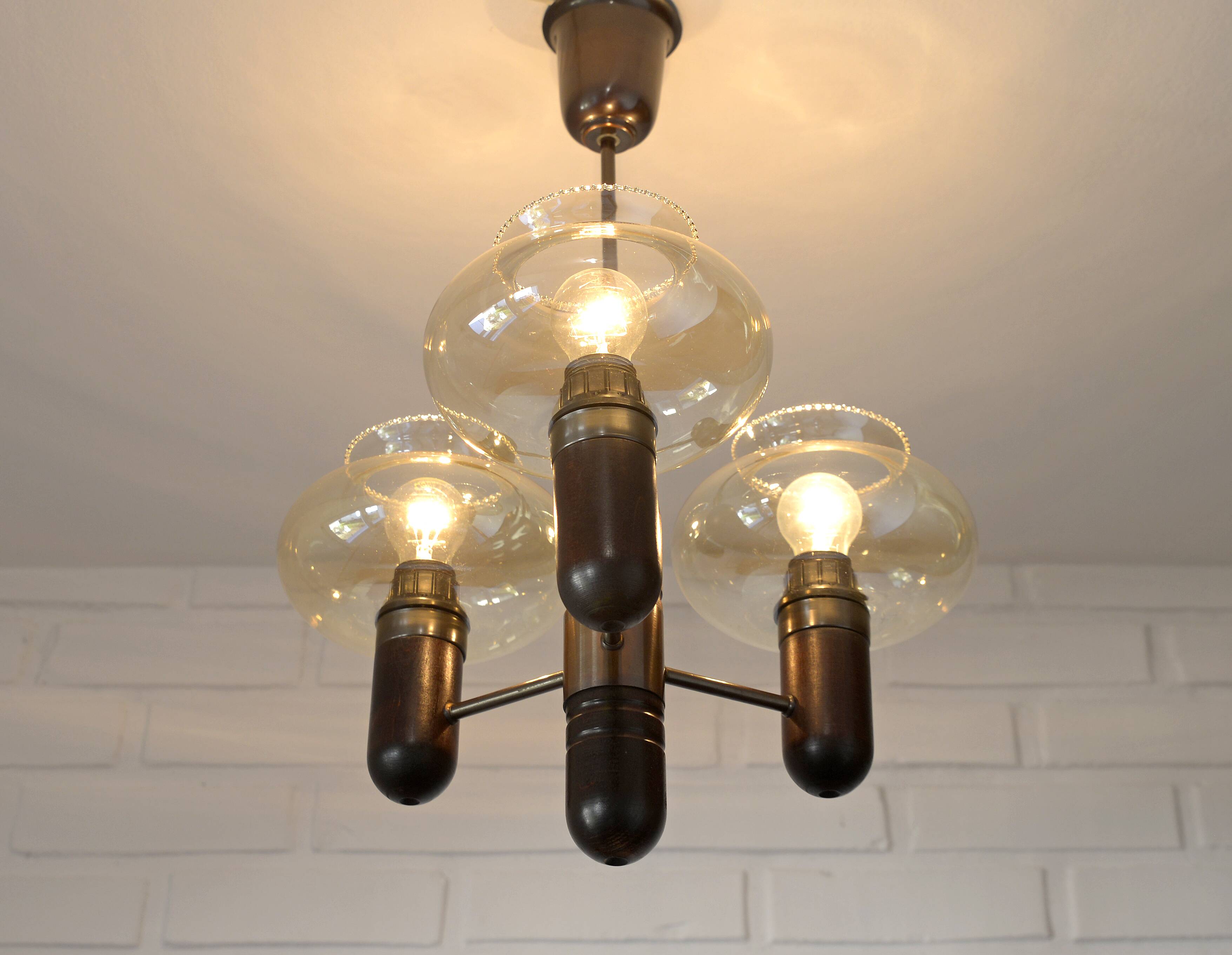 Vintage pendant light / mid-century rustic lamp / wooden hanging lamp 1970