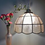 Vintage suspension lamp in mother-of-pearl and brass