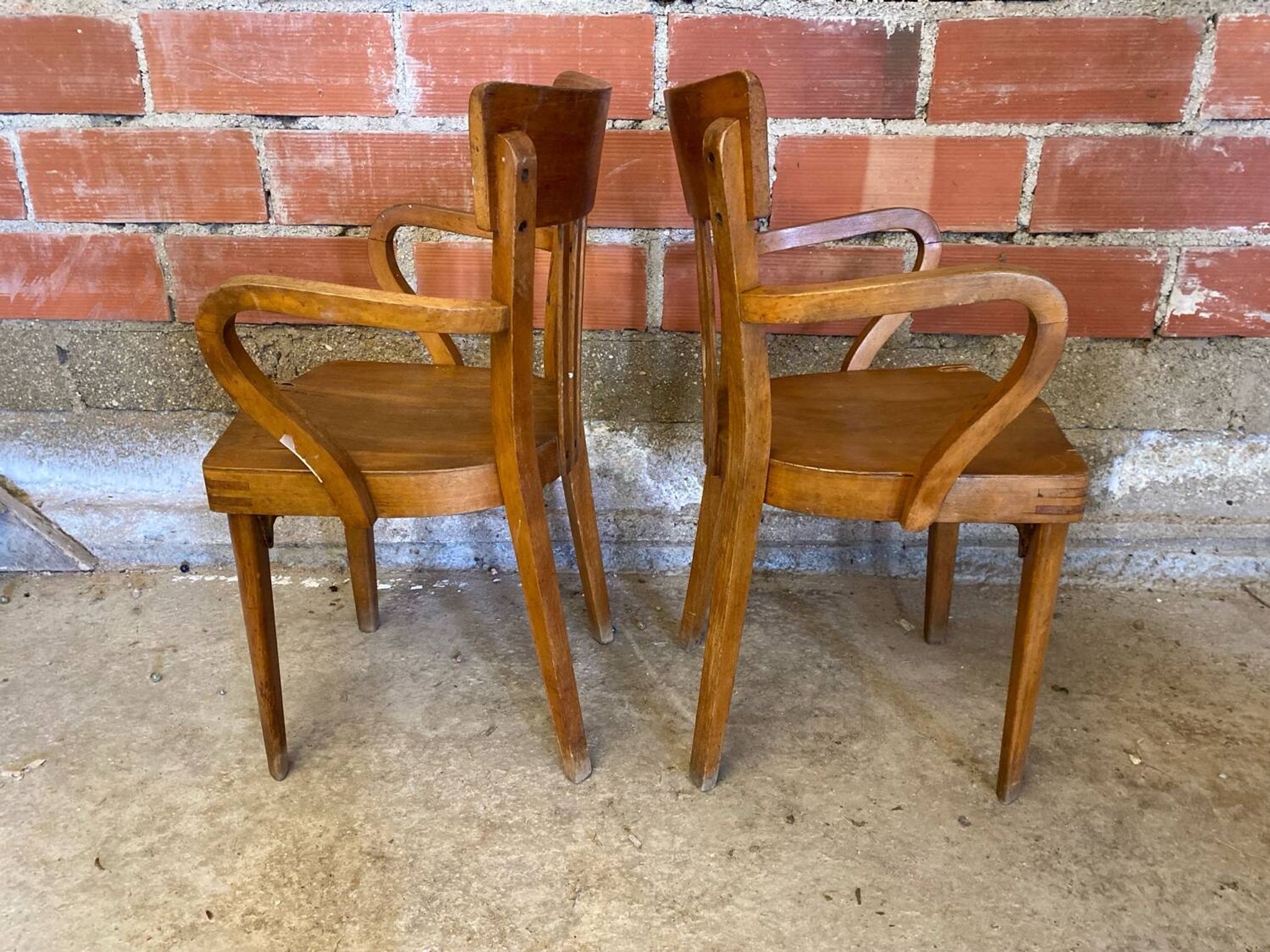 Pair of Antique FISHEL Vintage Wood Armchairs #C623