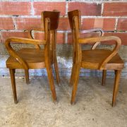 Pair of Antique FISHEL Vintage Wood Armchairs #C623