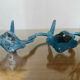 Pair of hooks in blue enamelled cast iron, art deco 30s 40s