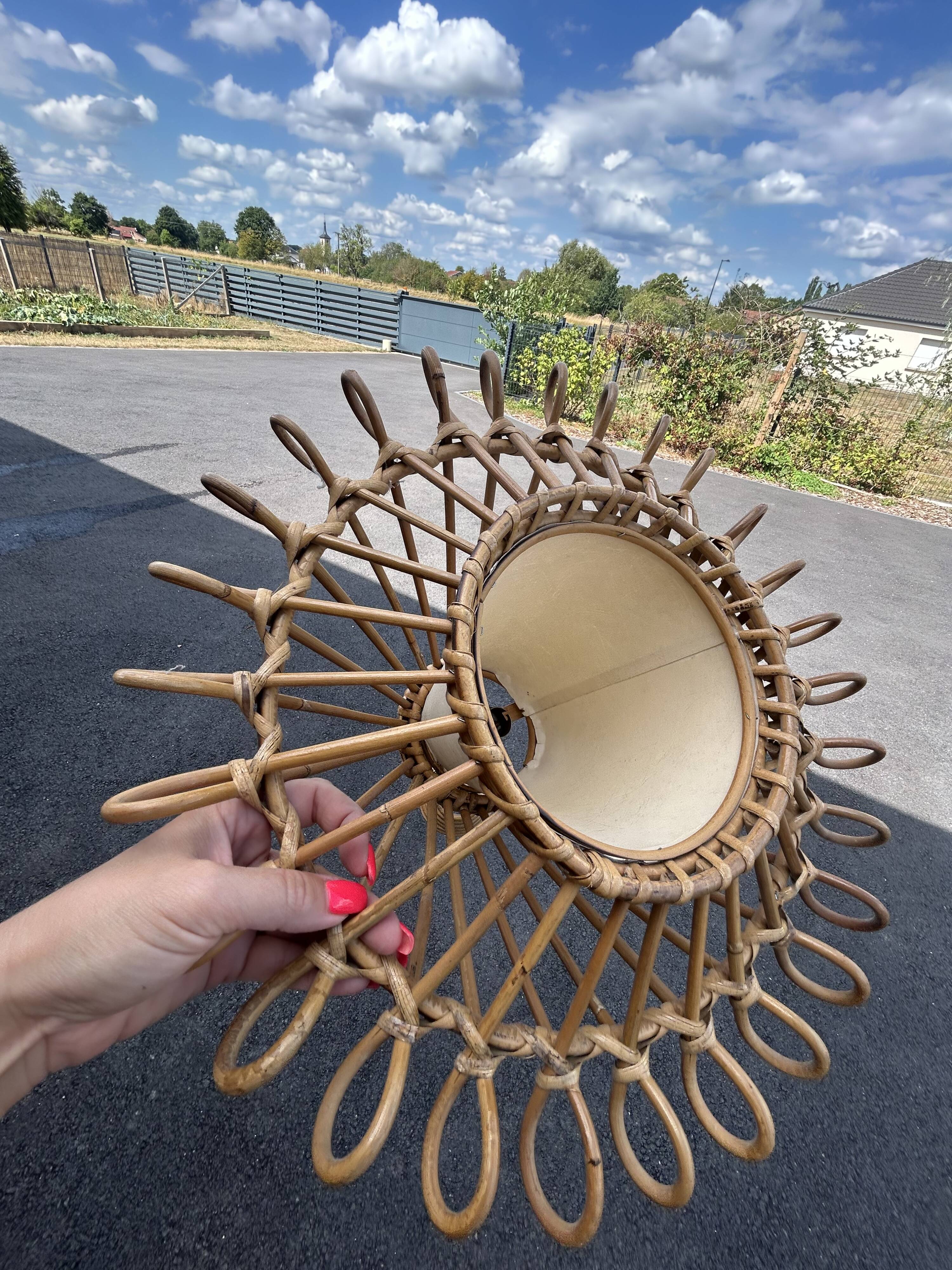 Vintage rattan and bamboo pendant – Louis Sognot style (1960s)