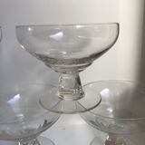 Set of 5 crystal champagne glasses faceted feet art deco 20-30s