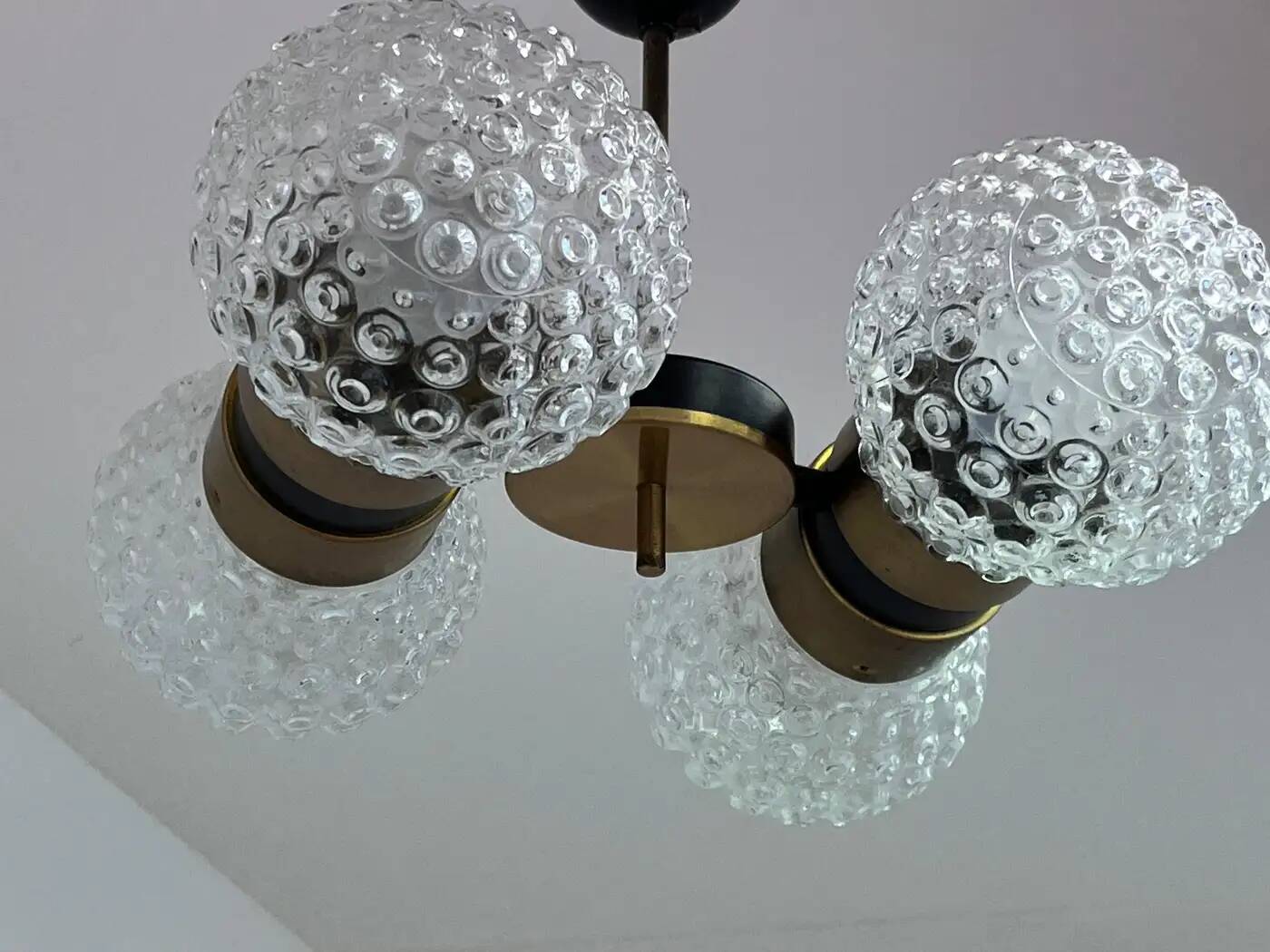 Mid-century glass and brass pendant by Napako, 1960s